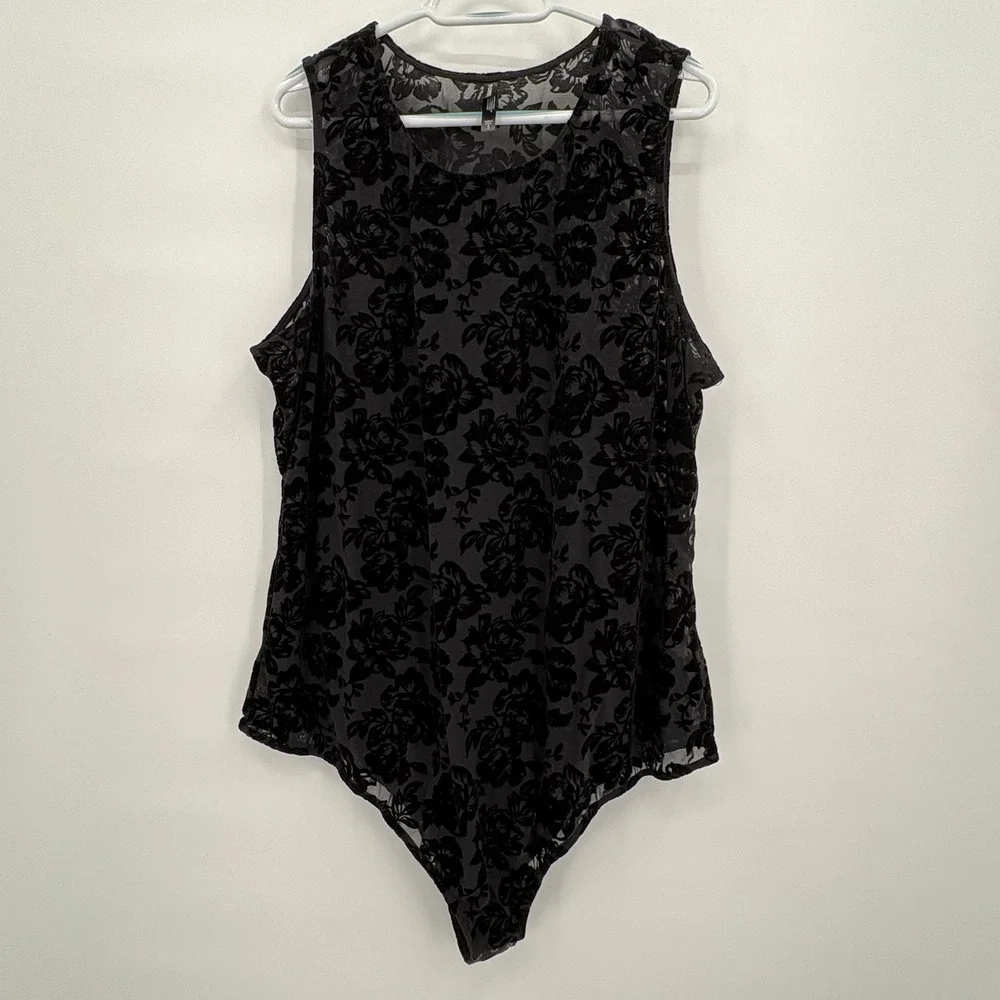 Torrid Curve Black Flocked Velvet Floral Mesh Bodysuit Plus Size 5 Sleeveless - Picture 1 of 12
